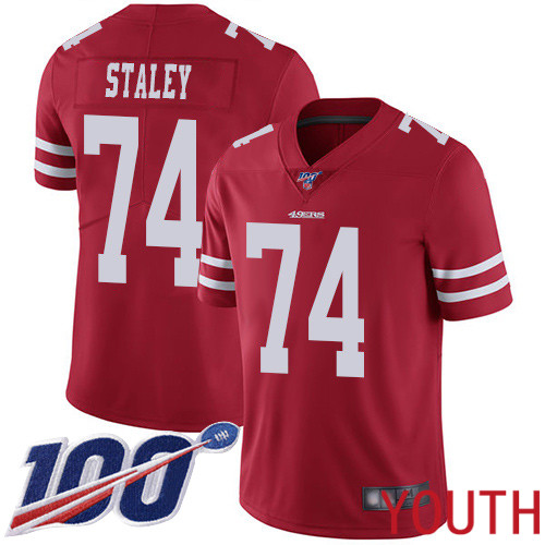 San Francisco 49ers Limited Red Youth Joe Staley Home NFL Jersey #74 100th Season Vapor Untouchable->youth nfl jersey->Youth Jersey